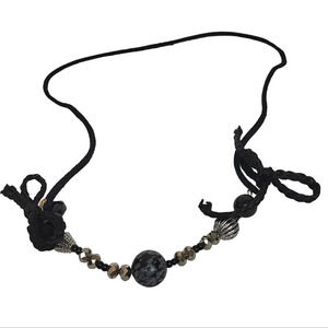 Snowflake Obsidian Orbit Silver Rondelle Black Bead Necklace